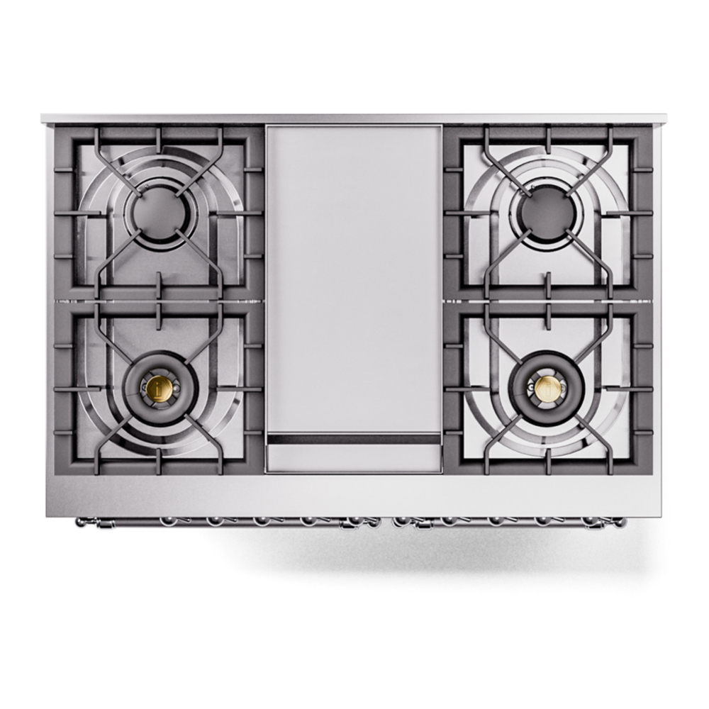 ILVE UPD40FNMPBUC Nostalgie II 40 inch Dual Fuel Range with Double Ovens, 6 Burners and Griddle (Natural Gas, Triple Glass Door, Burgundy, Chrome) 11 ILVE UPD40FNMPBUC Nostalgie II 40" Dual Fuel Range, top view