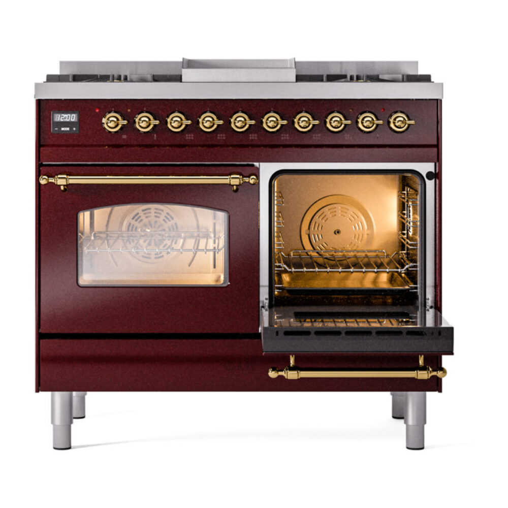 ILVE UPD40FNMPBUGLP Nostalgie II 40" Dual Fuel Range, side oven door opened