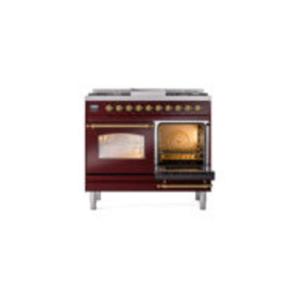 ILVE UPD40FNMPBUG Nostalgie II 40" Dual Fuel Range, side oven door opened