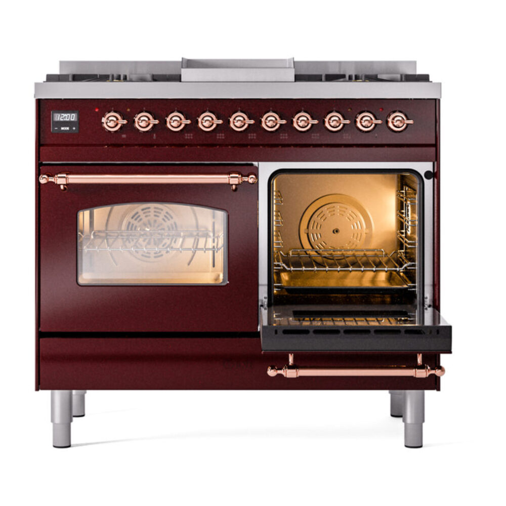 ILVE UPD40FNMPBUPLP Nostalgie II 40" Dual Fuel Range, side oven door opened