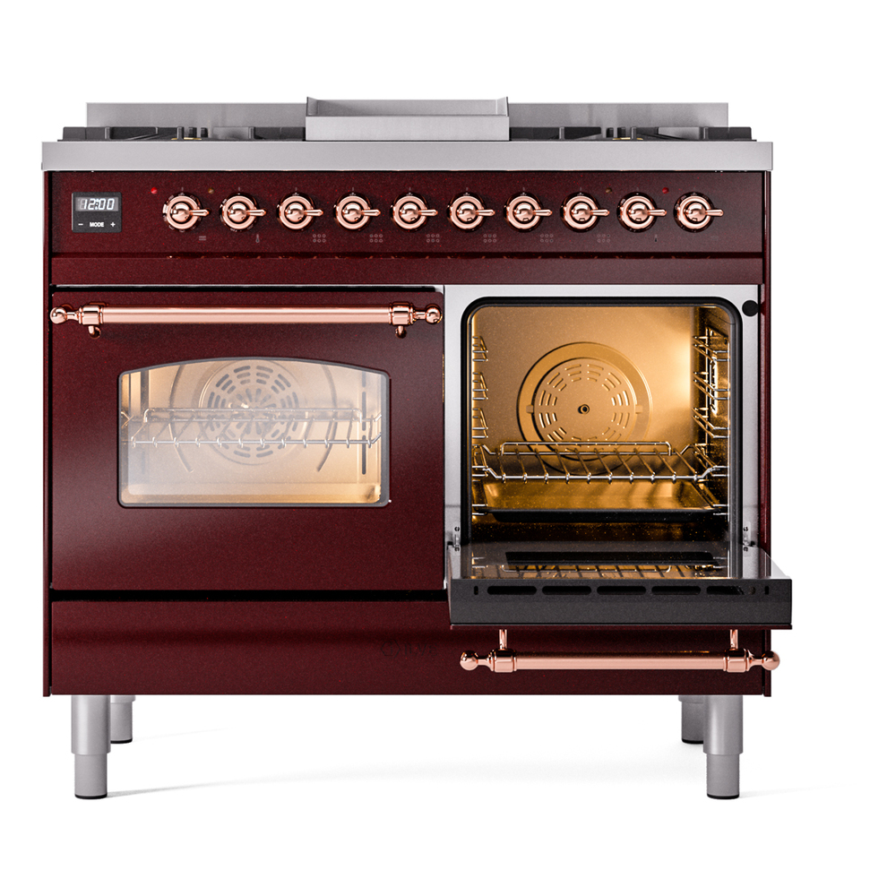 ILVE UPD40FNMPBUPLP Nostalgie II 40" Dual Fuel Range, side oven door opened