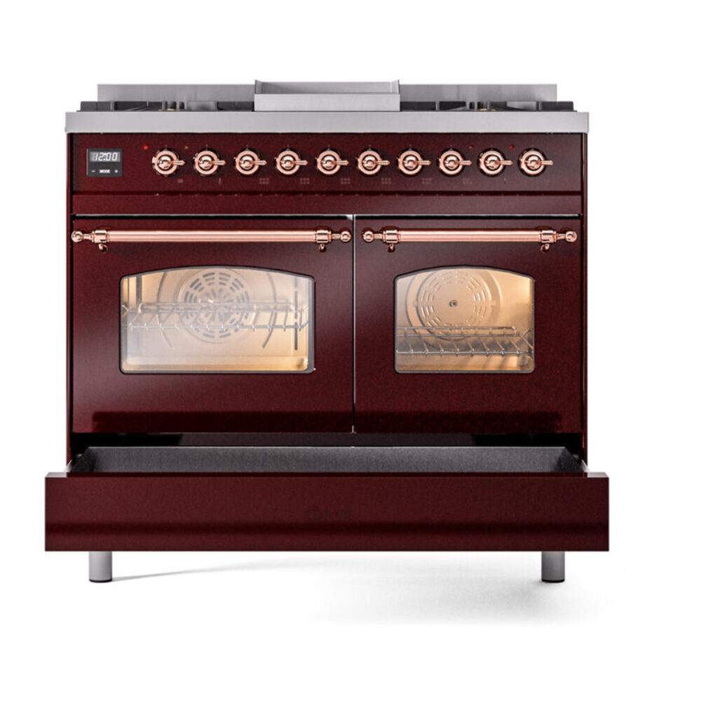 ILVE UPD40FNMPBUPLP Nostalgie II 40" Dual Fuel Range, drawer opened