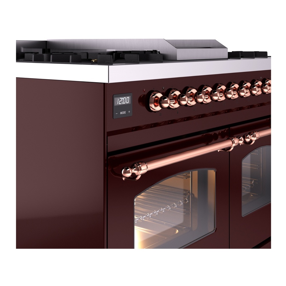 ILVE UPD40FNMPBUPLP Nostalgie II 40 inch Dual Fuel Range with Double Ovens, 6 Burners and Griddle (Liquid Propane, Triple Glass Door, Burgundy, Copper) 10 ILVE UPD40FNMPBUPLP Nostalgie II 40" Dual Fuel Range, details