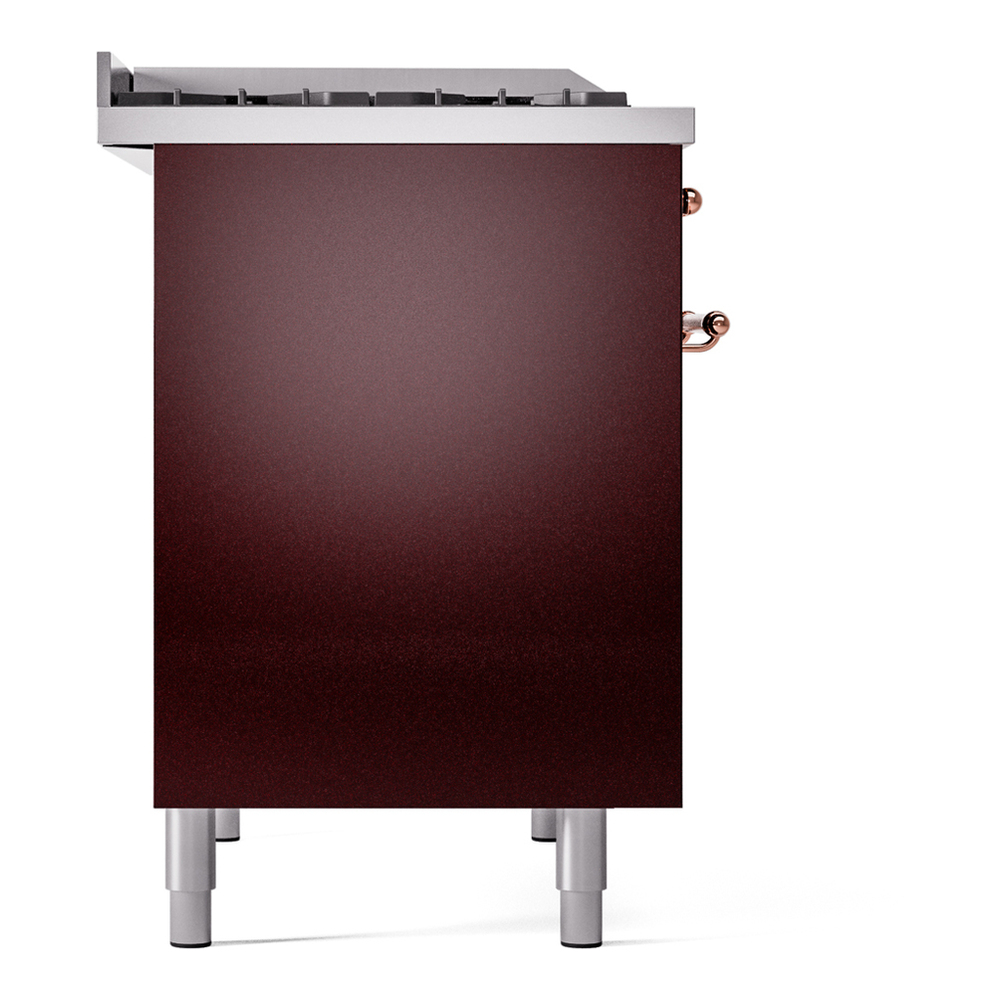 ILVE UPD40FNMPBUPLP Nostalgie II 40 inch Dual Fuel Range with Double Ovens, 6 Burners and Griddle (Liquid Propane, Triple Glass Door, Burgundy, Copper) 12 ILVE UPD40FNMPBUPLP Nostalgie II 40" Dual Fuel Range, left side view
