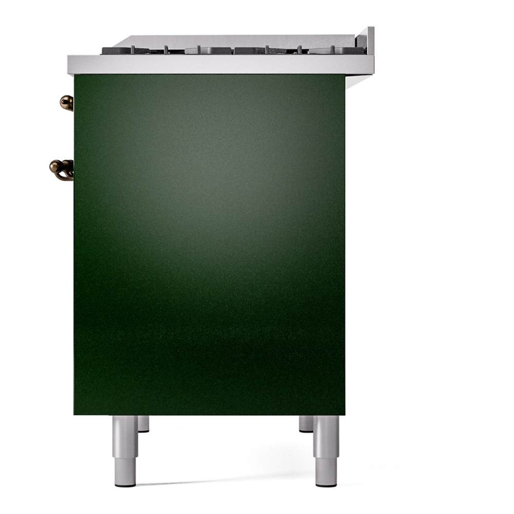 ILVE UPD40FNMPEGB Nostalgie II 40 inch Dual Fuel Range with Double Ovens, 6 Burners and Griddle (Natural Gas, Triple Glass Door, Emerald Green, Burnished) 13 ILVE UPD40FNMPEGB Nostalgie II 40" Dual Fuel Range, right side view