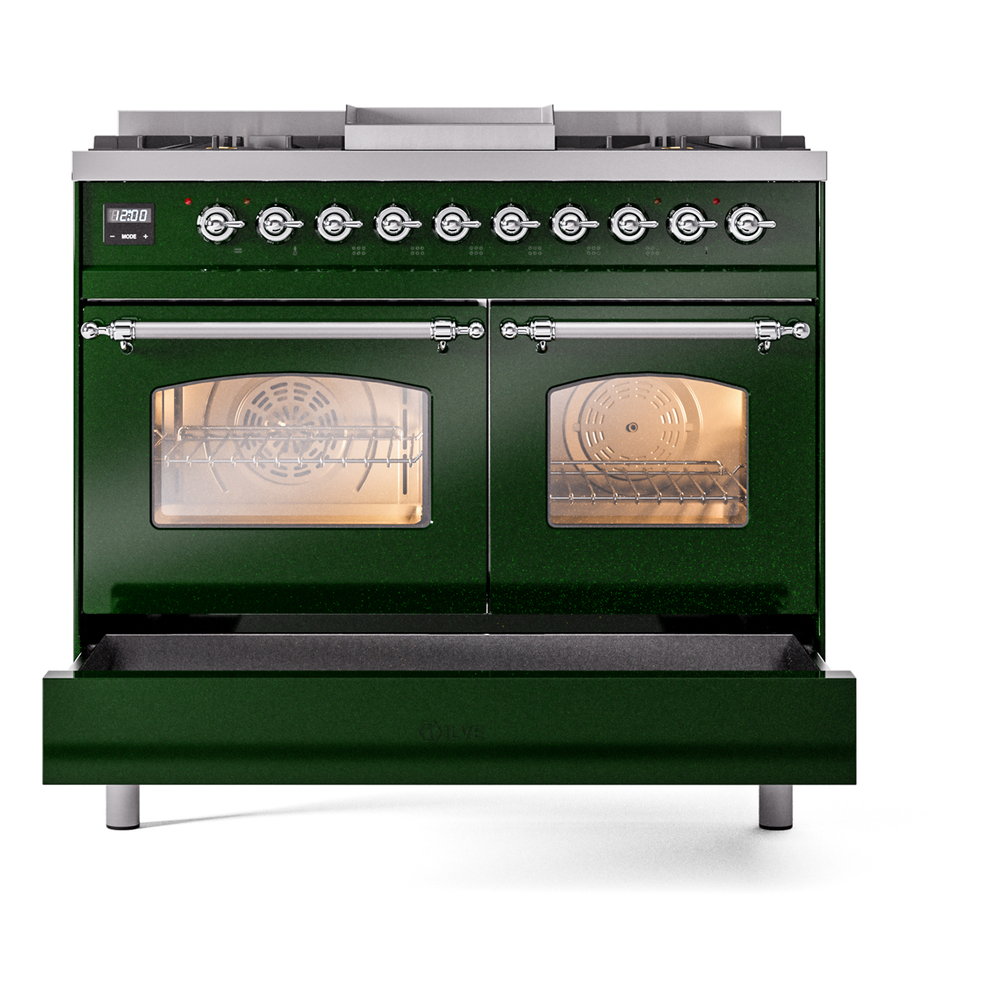 ILVE UPD40FNMPEGCLP Nostalgie II 40" Dual Fuel Range, drawer opened