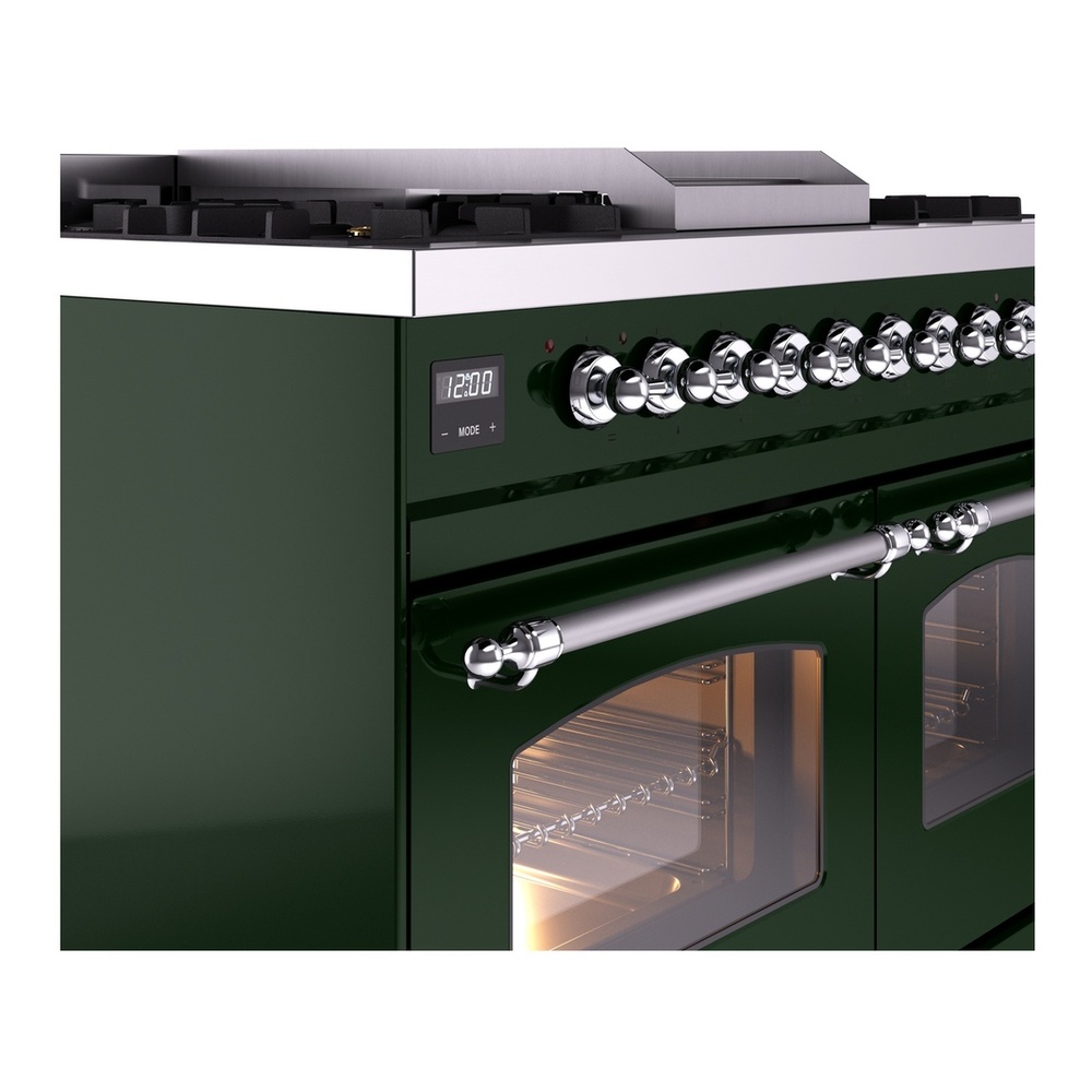 ILVE UPD40FNMPEGCLP Nostalgie II 40 inch Dual Fuel Range with Double Ovens, 6 Burners and Griddle (Liquid Propane, Triple Glass Door, Emerald Green, Chrome) 10 ILVE UPD40FNMPEGCLP Nostalgie II 40" Dual Fuel Range, details