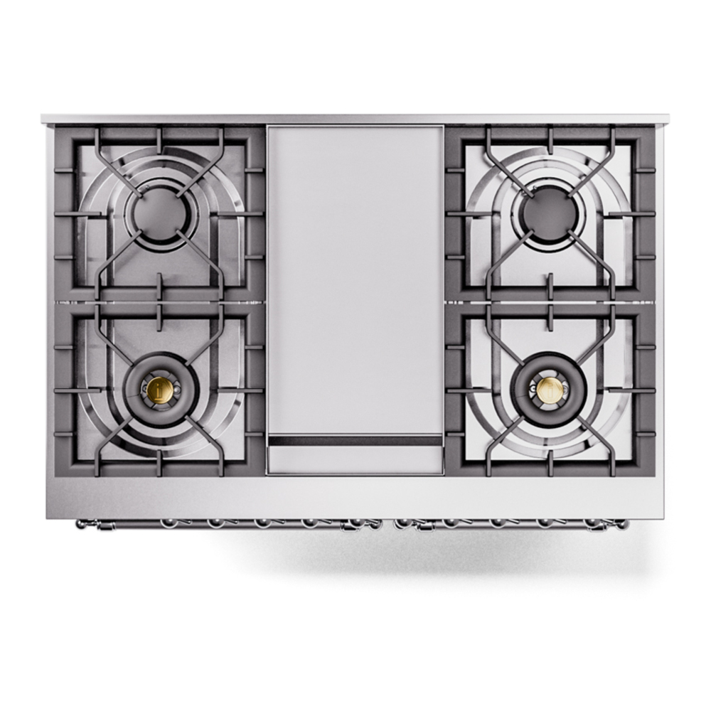 ILVE UPD40FNMPEGCLP Nostalgie II 40 inch Dual Fuel Range with Double Ovens, 6 Burners and Griddle (Liquid Propane, Triple Glass Door, Emerald Green, Chrome) 11 ILVE UPD40FNMPEGCLP Nostalgie II 40" Dual Fuel Range, top view