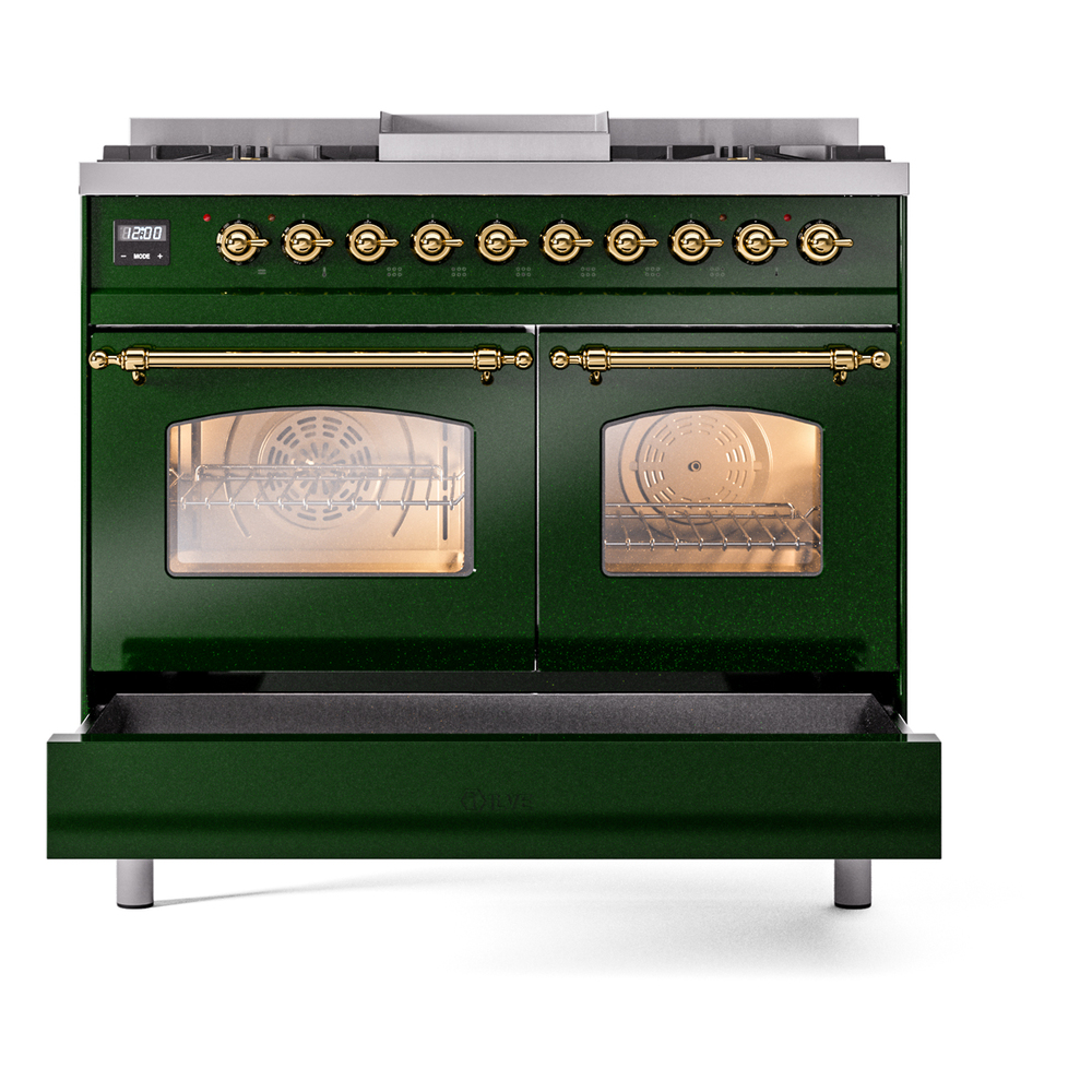 ILVE UPD40FNMPEGG Nostalgie II 40" Dual Fuel Range, drawer opened