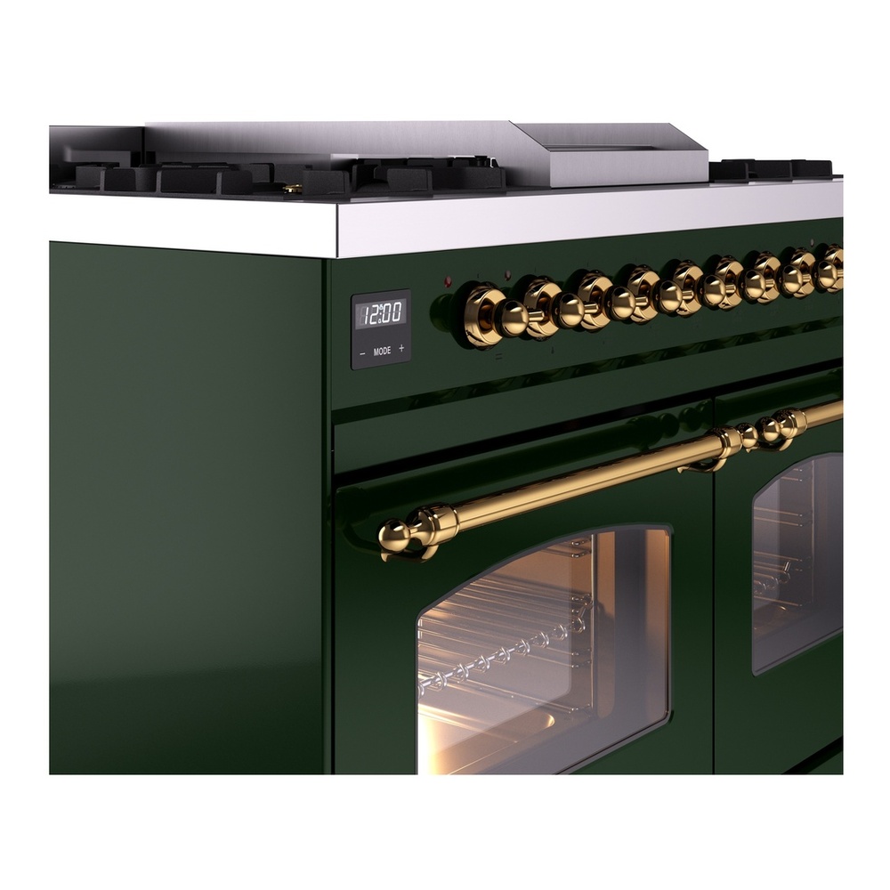 ILVE UPD40FNMPEGGLP Nostalgie II 40 inch Dual Fuel Range with Double Ovens, 6 Burners and Griddle (Liquid Propane, Triple Glass Door, Emerald Green, Brass) 10 ILVE UPD40FNMPEGG Nostalgie II 40" Dual Fuel Range, details
