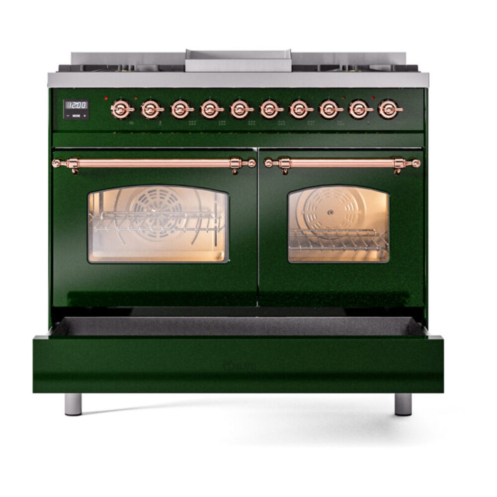 ILVE UPD40FNMPEGPLP Nostalgie II 40" Dual Fuel Range, drawer opened