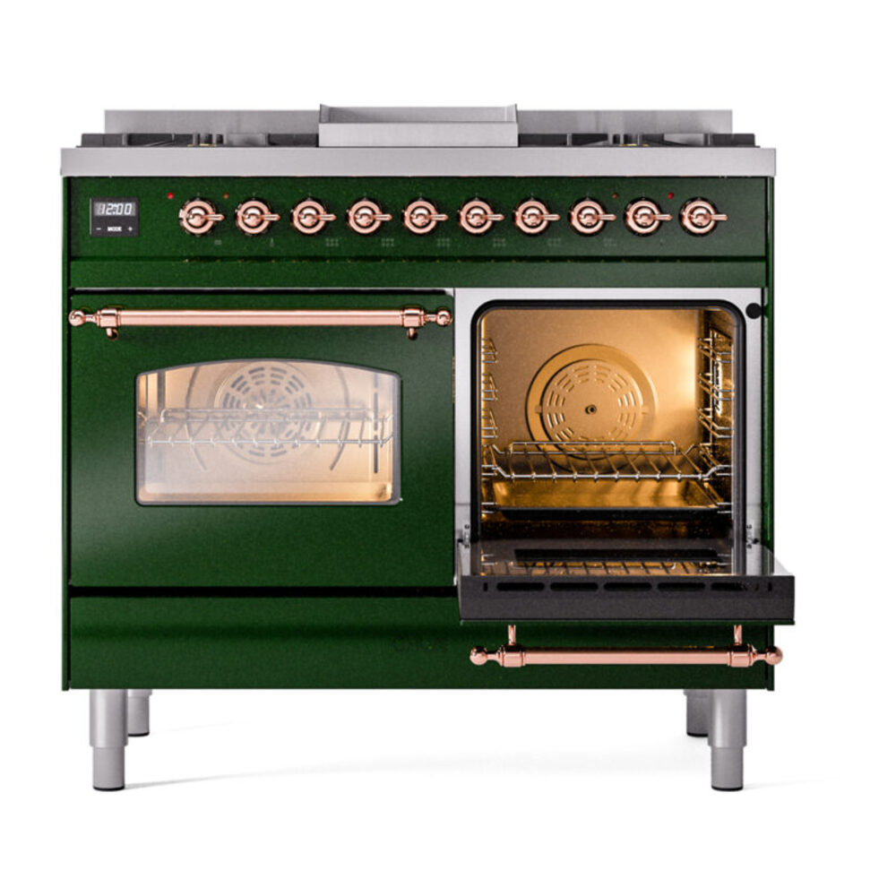 ILVE UPD40FNMPEGP Nostalgie II 40" Dual Fuel Range, side oven door opened