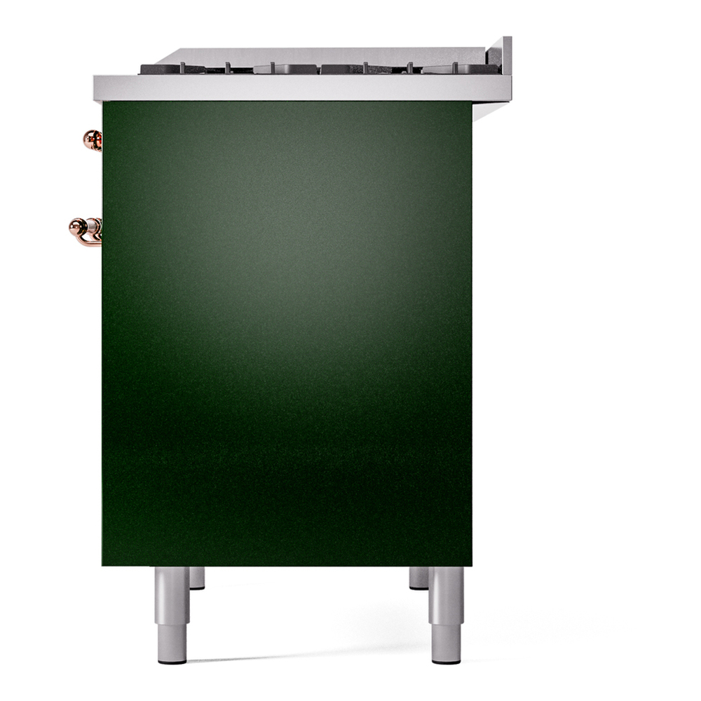 ILVE UPD40FNMPEGP Nostalgie II 40 inch Dual Fuel Range with Double Ovens, 6 Burners and Griddle (Natural Gas, Triple Glass Door, Emerald Green, Copper) 13 ILVE UPD40FNMPEGP Nostalgie II 40" Dual Fuel Range, right side view