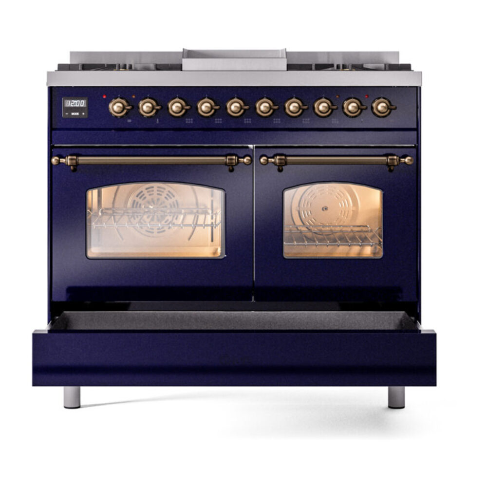 ILVE UPD40FNMPMBBLP Nostalgie II 40" Dual Fuel Range, drawer opened