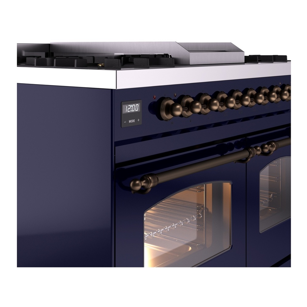 ILVE UPD40FNMPMBBLP Nostalgie II 40 inch Dual Fuel Range with Double Ovens, 6 Burners and Griddle (Liquid Propane, Triple Glass Door, Midnight Blue, Burnished) 10 ILVE UPD40FNMPMBBLP Nostalgie II 40" Dual Fuel Range, details