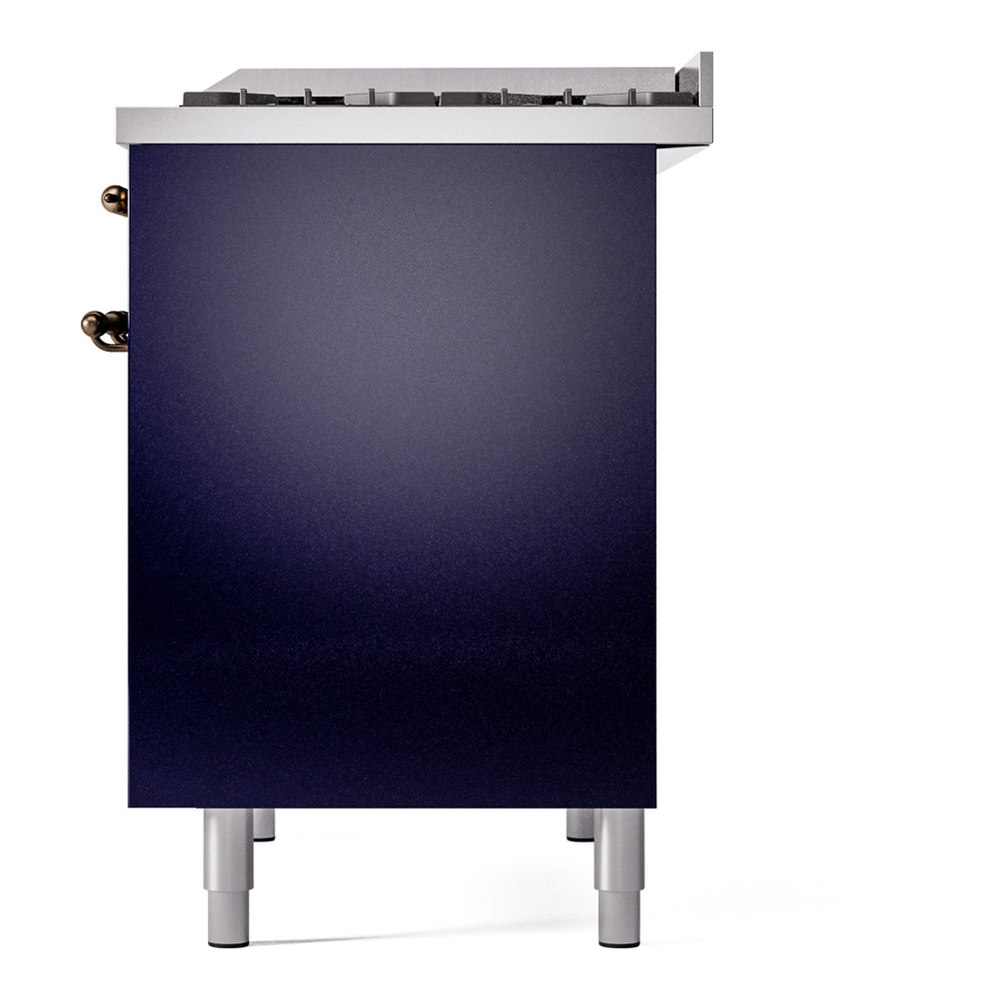 ILVE UPD40FNMPMBBLP Nostalgie II 40 inch Dual Fuel Range with Double Ovens, 6 Burners and Griddle (Liquid Propane, Triple Glass Door, Midnight Blue, Burnished) 13 ILVE UPD40FNMPMBBLP Nostalgie II 40" Dual Fuel Range, right side view