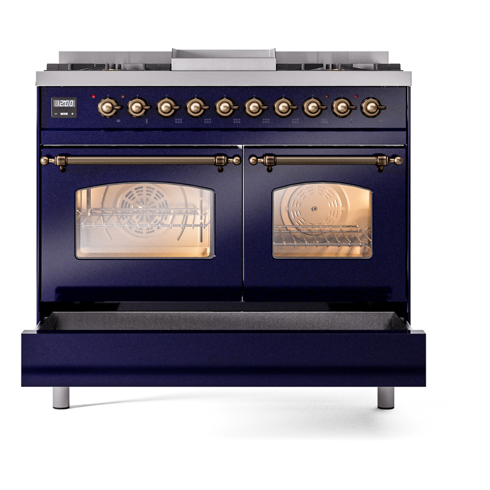 ILVE UPD40FNMPMBB Nostalgie II 40" Dual Fuel Range, drawer opened