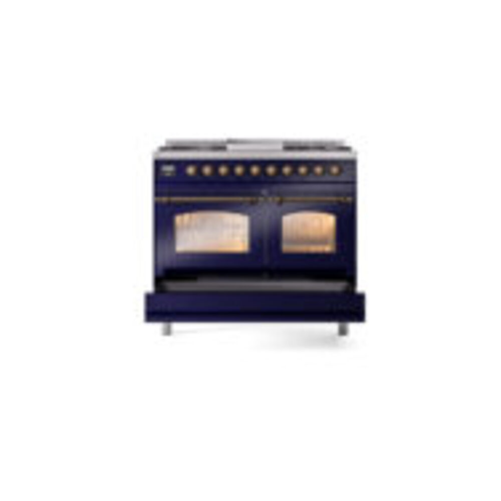 ILVE UPD40FNMPMBB Nostalgie II 40" Dual Fuel Range, drawer opened