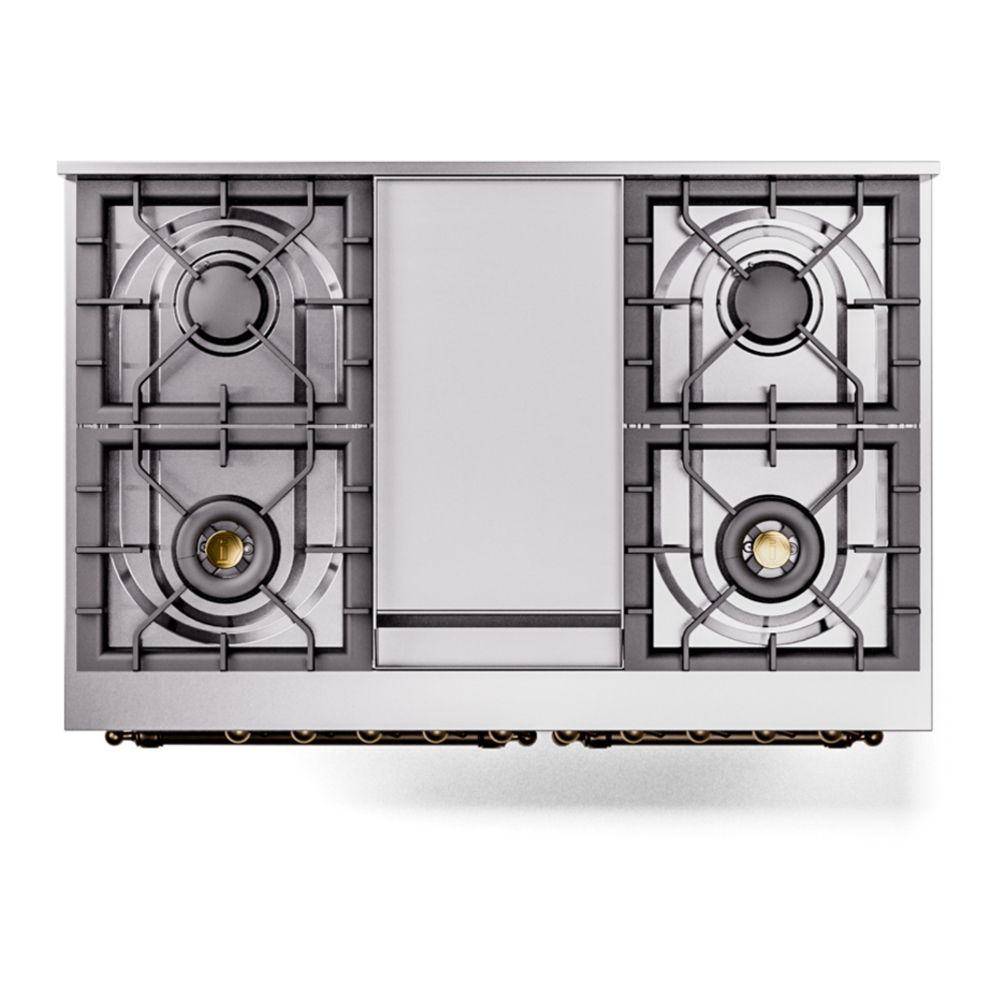 ILVE UPD40FNMPMBB Nostalgie II 40 inch Dual Fuel Range with Double Ovens, 6 Burners and Griddle (Natural Gas, Triple Glass Door, Midnight Blue, Burnished) 11 ILVE UPD40FNMPMBB Nostalgie II 40" Dual Fuel Range, top view