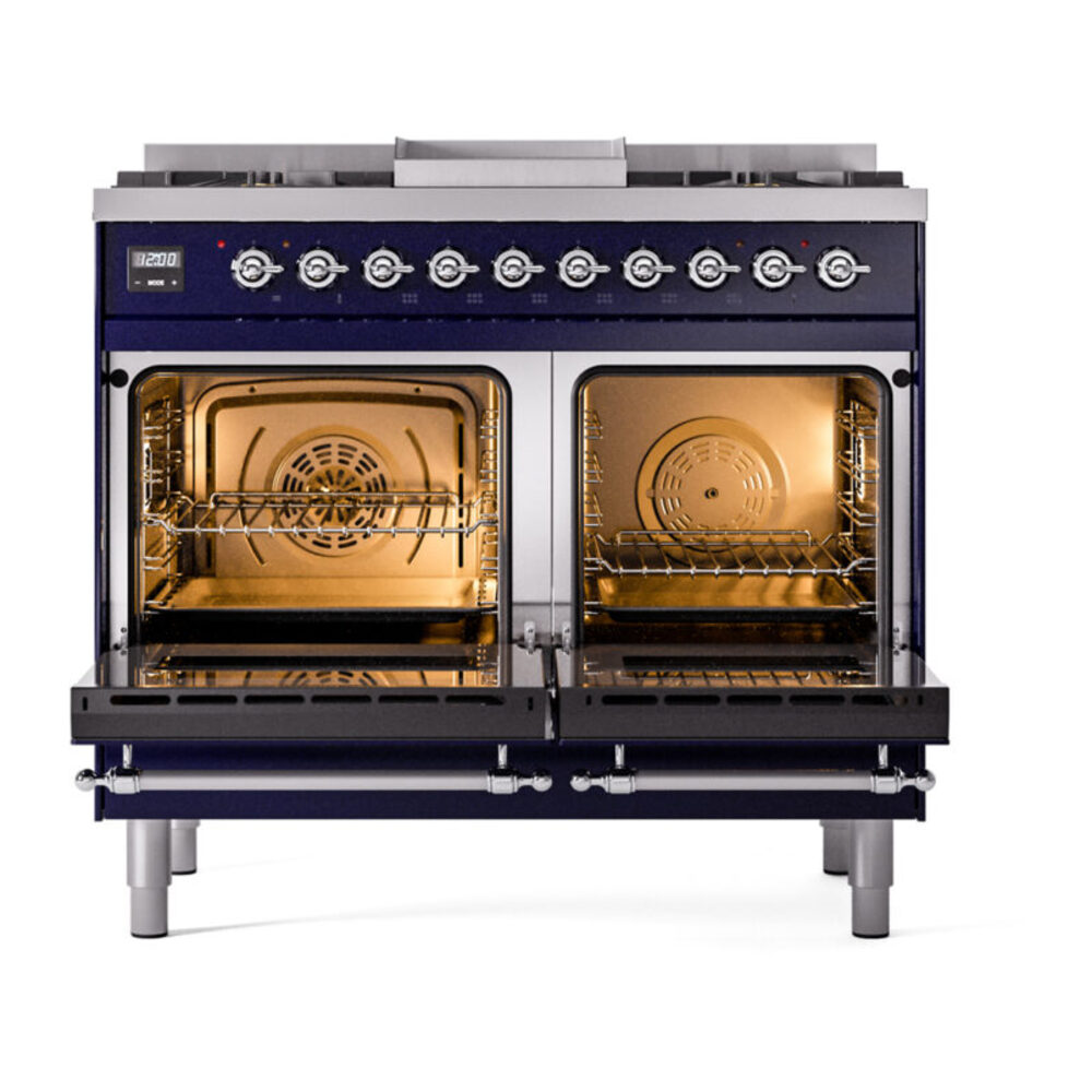ILVE UPD40FNMPMBCLP Nostalgie II 40" Dual Fuel Range, oven doors opened