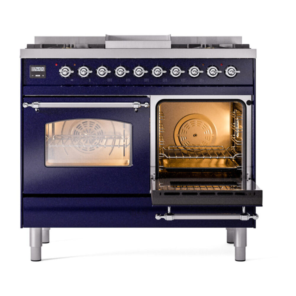 ILVE UPD40FNMPMBCLP Nostalgie II 40" Dual Fuel Range, side oven door opened