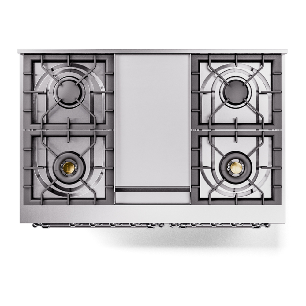 ILVE UPD40FNMPMBCLP Nostalgie II 40 inch Dual Fuel Range with Double Ovens, 6 Burners and Griddle (Liquid Propane, Triple Glass Door, Midnight Blue, Chrome) 11 ILVE UPD40FNMPMBCLP Nostalgie II 40" Dual Fuel Range, top view