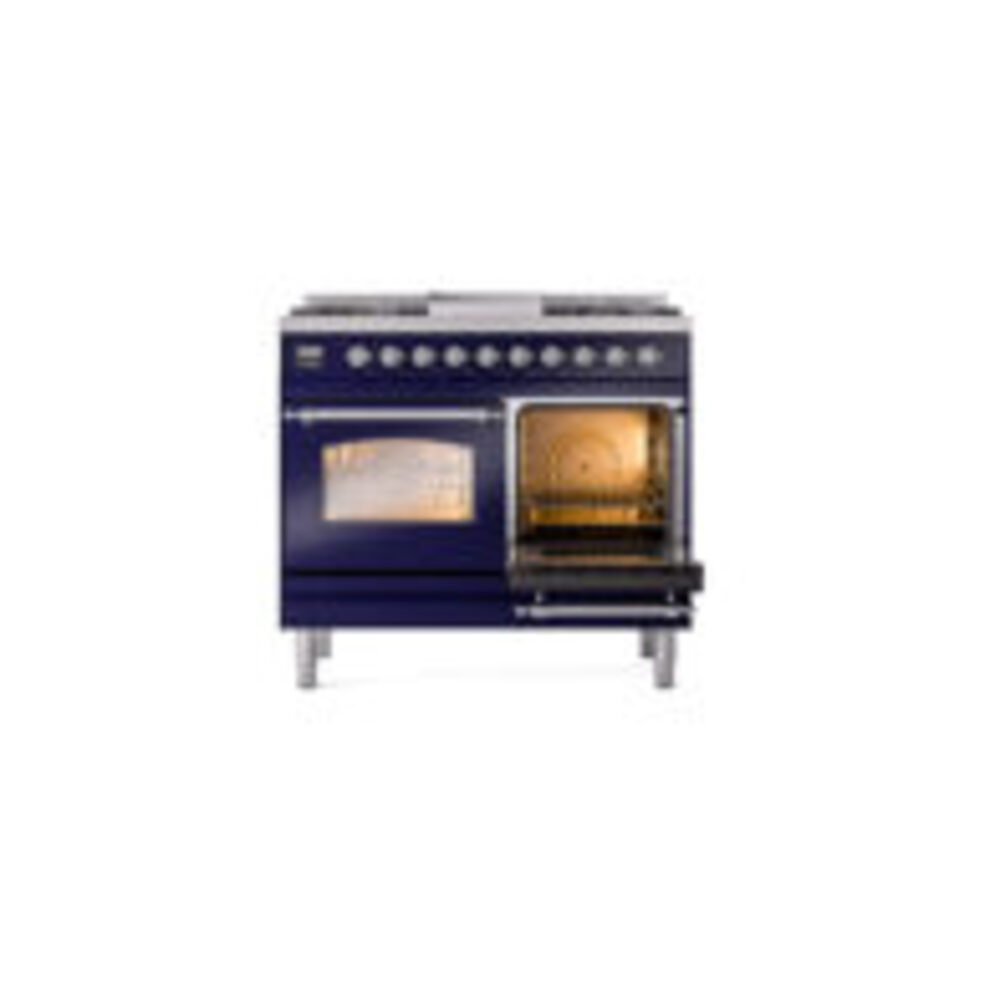 ILVE UPD40FNMPMBC Nostalgie II 40" Dual Fuel Range, side oven door opened