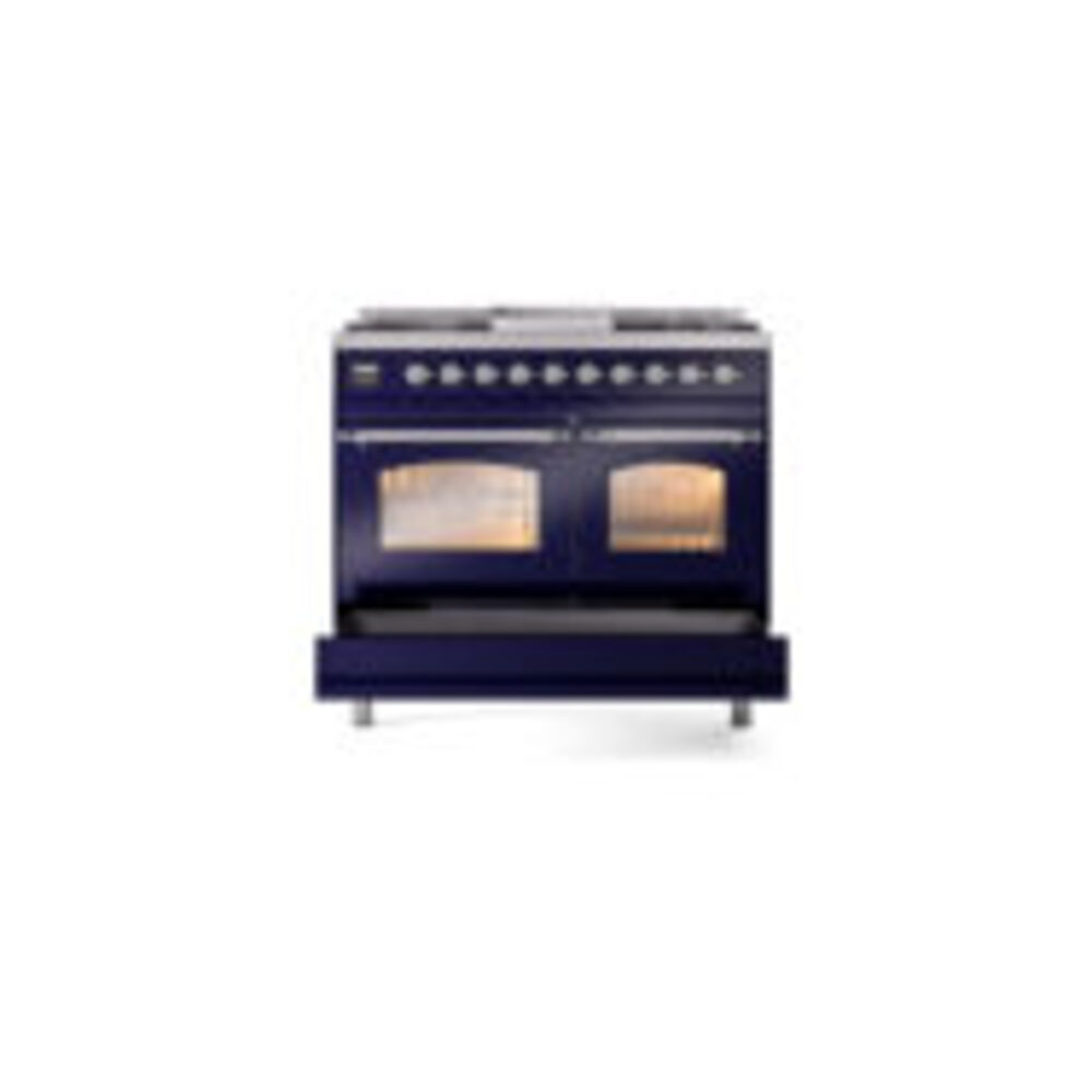 ILVE UPD40FNMPMBC Nostalgie II 40" Dual Fuel Range, drawer opened