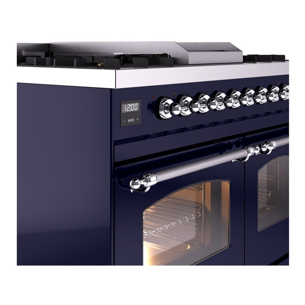 ILVE UPD40FNMPMBC Nostalgie II 40 inch Dual Fuel Range with Double Ovens, 6 Burners and Griddle (Natural Gas, Triple Glass Door, Midnight Blue, Chrome) 10 ILVE UPD40FNMPMBC Nostalgie II 40" Dual Fuel Range, details