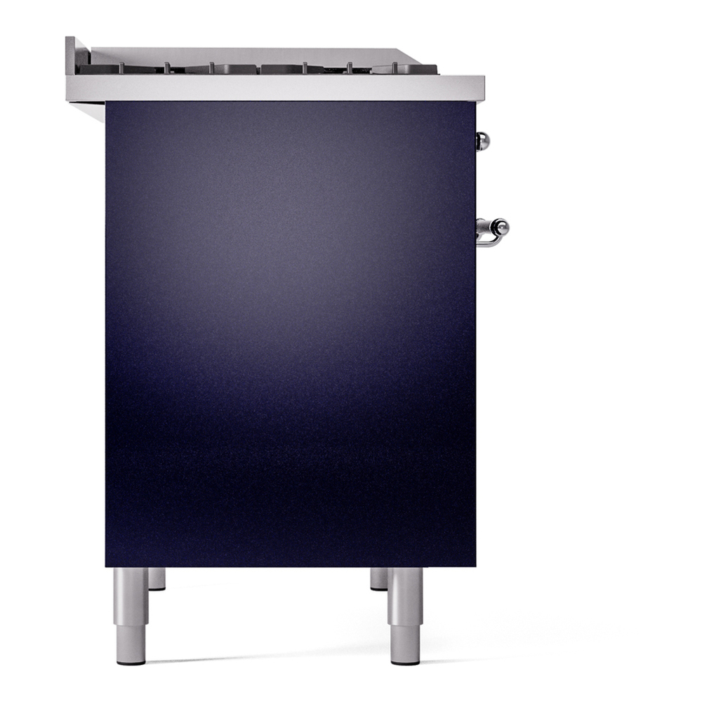 ILVE UPD40FNMPMBC Nostalgie II 40 inch Dual Fuel Range with Double Ovens, 6 Burners and Griddle (Natural Gas, Triple Glass Door, Midnight Blue, Chrome) 12 ILVE UPD40FNMPMBC Nostalgie II 40" Dual Fuel Range, left side view