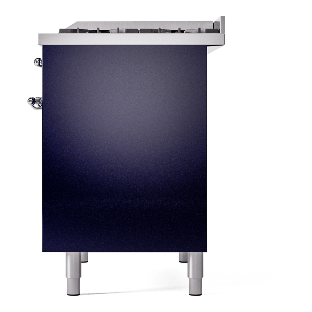 ILVE UPD40FNMPMBC Nostalgie II 40 inch Dual Fuel Range with Double Ovens, 6 Burners and Griddle (Natural Gas, Triple Glass Door, Midnight Blue, Chrome) 13 ILVE UPD40FNMPMBC Nostalgie II 40" Dual Fuel Range, right side view