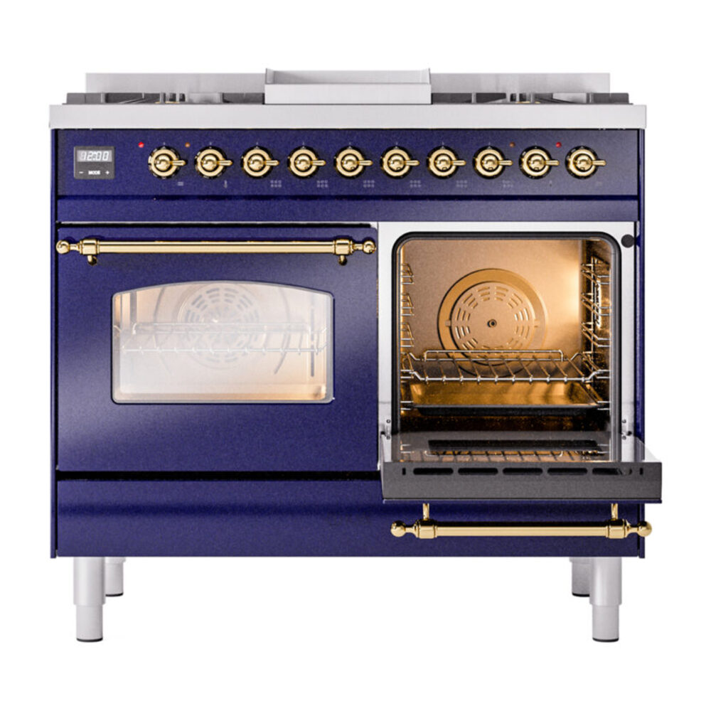 ILVE UPD40FNMPMBGLP Nostalgie II 40" Dual Fuel Range, side oven door opened