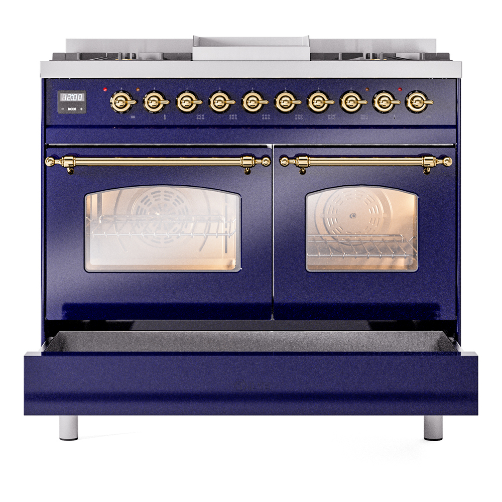 ILVE UPD40FNMPMBG Nostalgie II 40" Dual Fuel Range, drawer opened