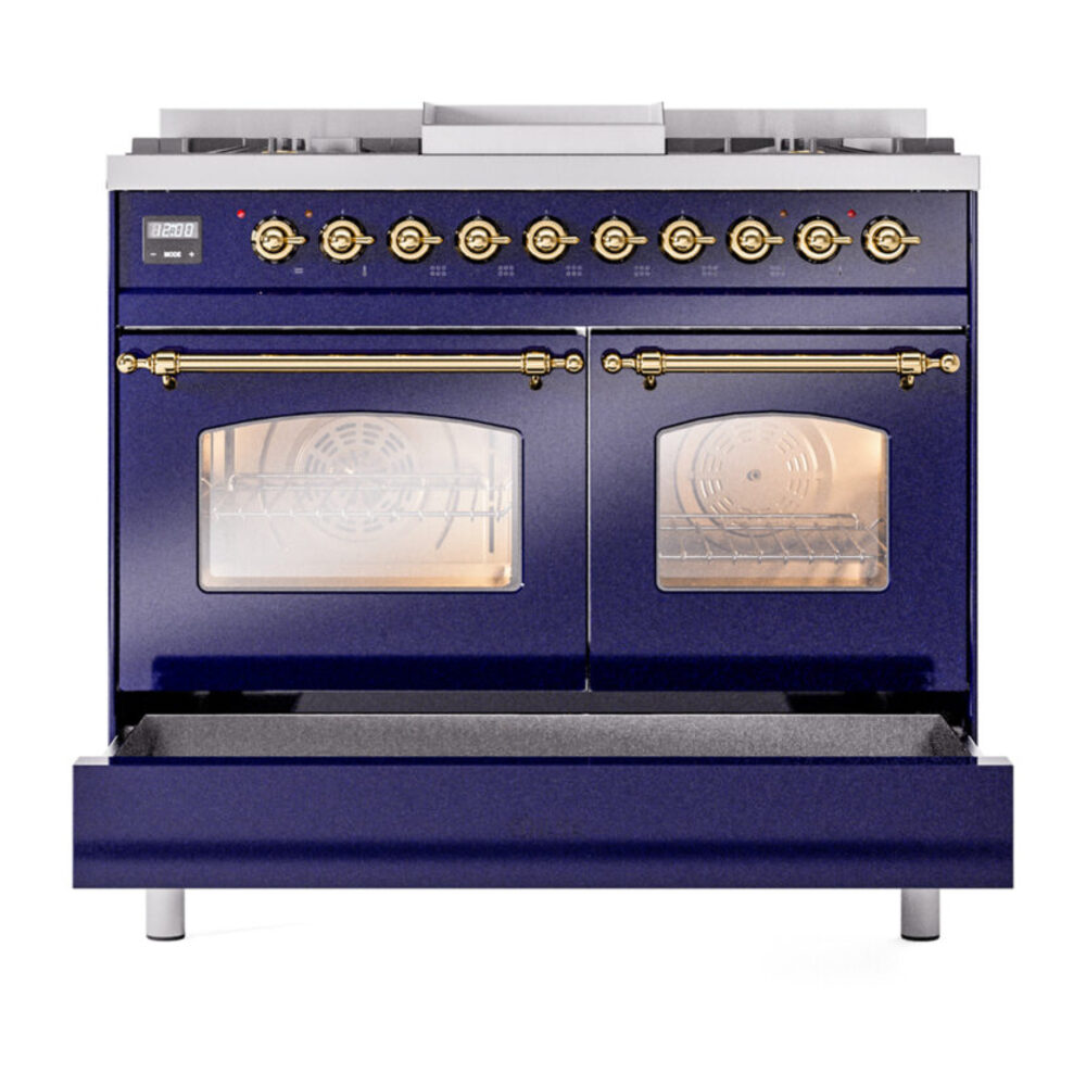 ILVE UPD40FNMPMBG Nostalgie II 40" Dual Fuel Range, drawer opened