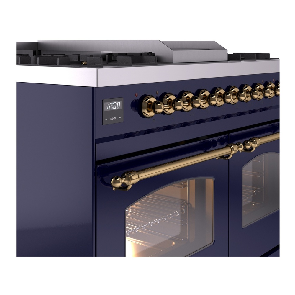 ILVE UPD40FNMPMBG Nostalgie II 40 inch Dual Fuel Range with Double Ovens, 6 Burners and Griddle (Natural Gas, Triple Glass Door, Midnight Blue, Brass) 10 ILVE UPD40FNMPMBG Nostalgie II 40" Dual Fuel Range, details