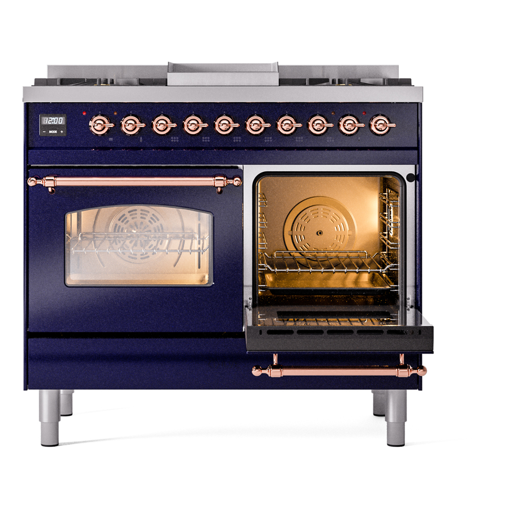 ILVE UPD40FNMPMBPLP Nostalgie II 40" Dual Fuel Range, side oven door opened