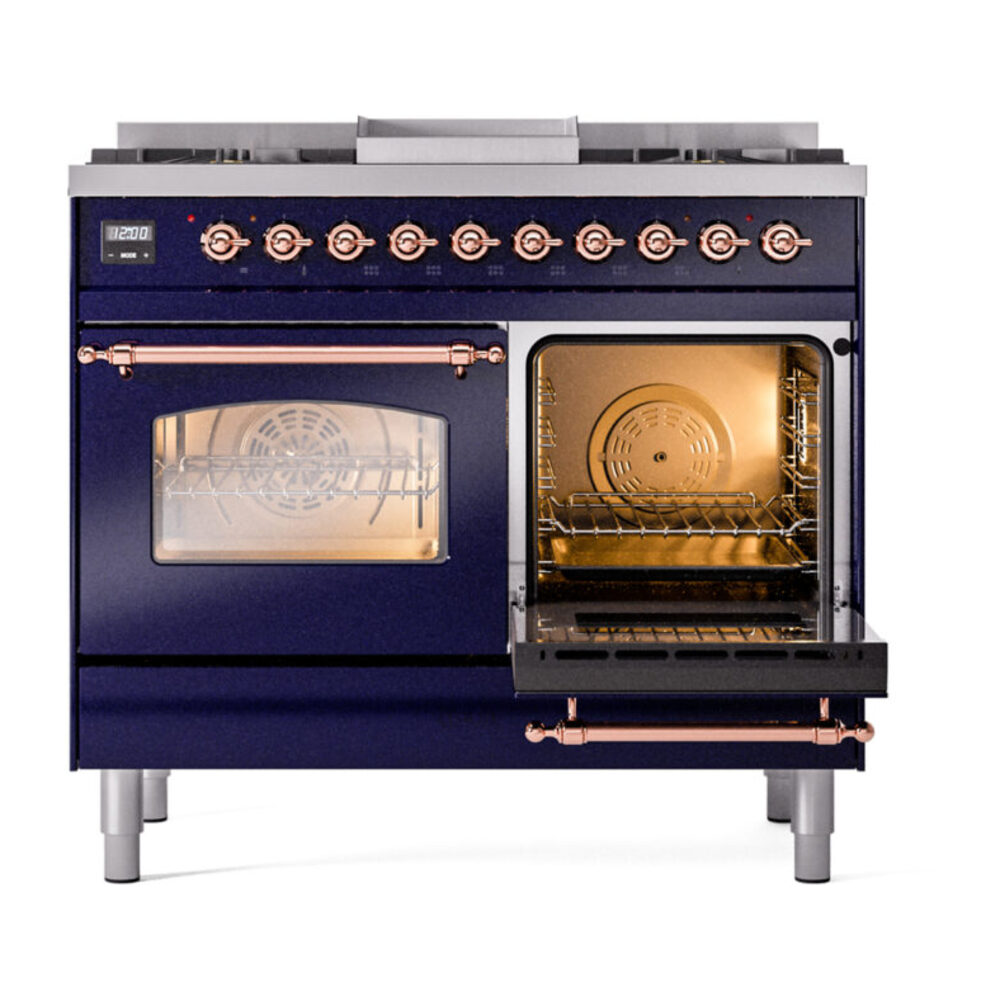 ILVE UPD40FNMPMBPLP Nostalgie II 40" Dual Fuel Range, side oven door opened