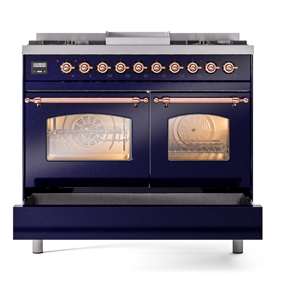 ILVE UPD40FNMPMBPLP Nostalgie II 40" Dual Fuel Range, drawer opened