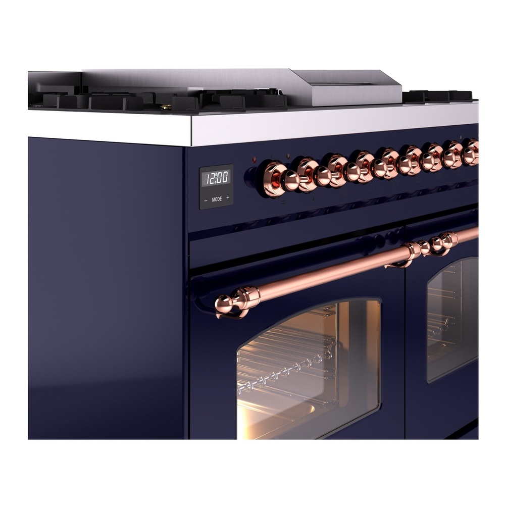 ILVE UPD40FNMPMBPLP Nostalgie II 40 inch Dual Fuel Range with Double Ovens, 6 Burners and Griddle (Liquid Propane, Triple Glass Door, Midnight Blue, Copper) 10 ILVE UPD40FNMPMBPLP Nostalgie II 40" Dual Fuel Range, details
