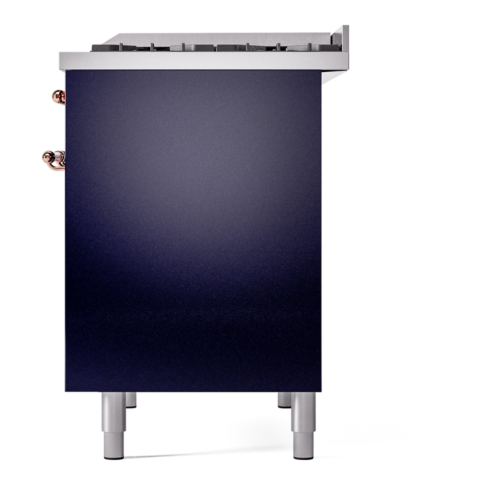 ILVE UPD40FNMPMBPLP Nostalgie II 40 inch Dual Fuel Range with Double Ovens, 6 Burners and Griddle (Liquid Propane, Triple Glass Door, Midnight Blue, Copper) 13 ILVE UPD40FNMPMBPLP Nostalgie II 40" Dual Fuel Range, right side view