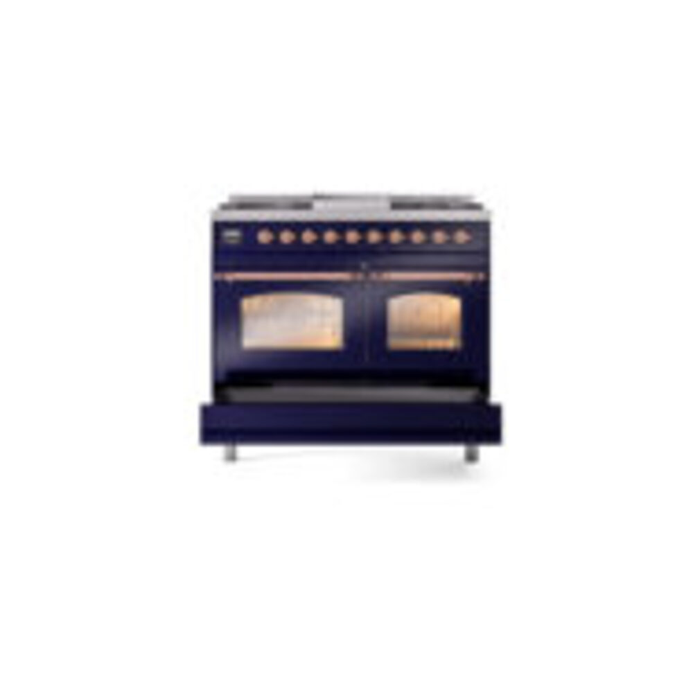 ILVE UPD40FNMPMBP Nostalgie II 40" Dual Fuel Range, drawer opened