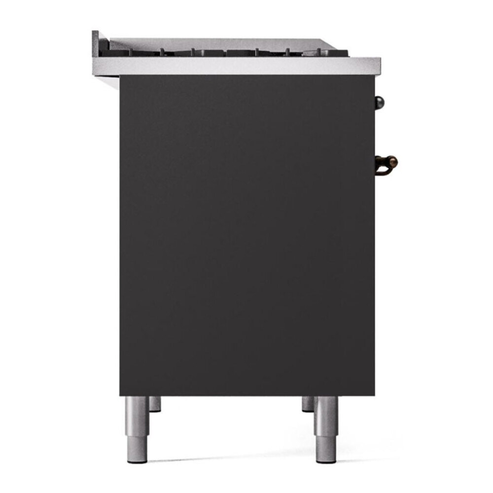 ILVE UPD40FNMPMGBLP Nostalgie II 40 inch Dual Fuel Range with Double Ovens, 6 Burners and Griddle (Liquid Propane, Triple Glass Door, Graphite Matte, Burnished) 12 ILVE UPD40FNMPMGBLP left side