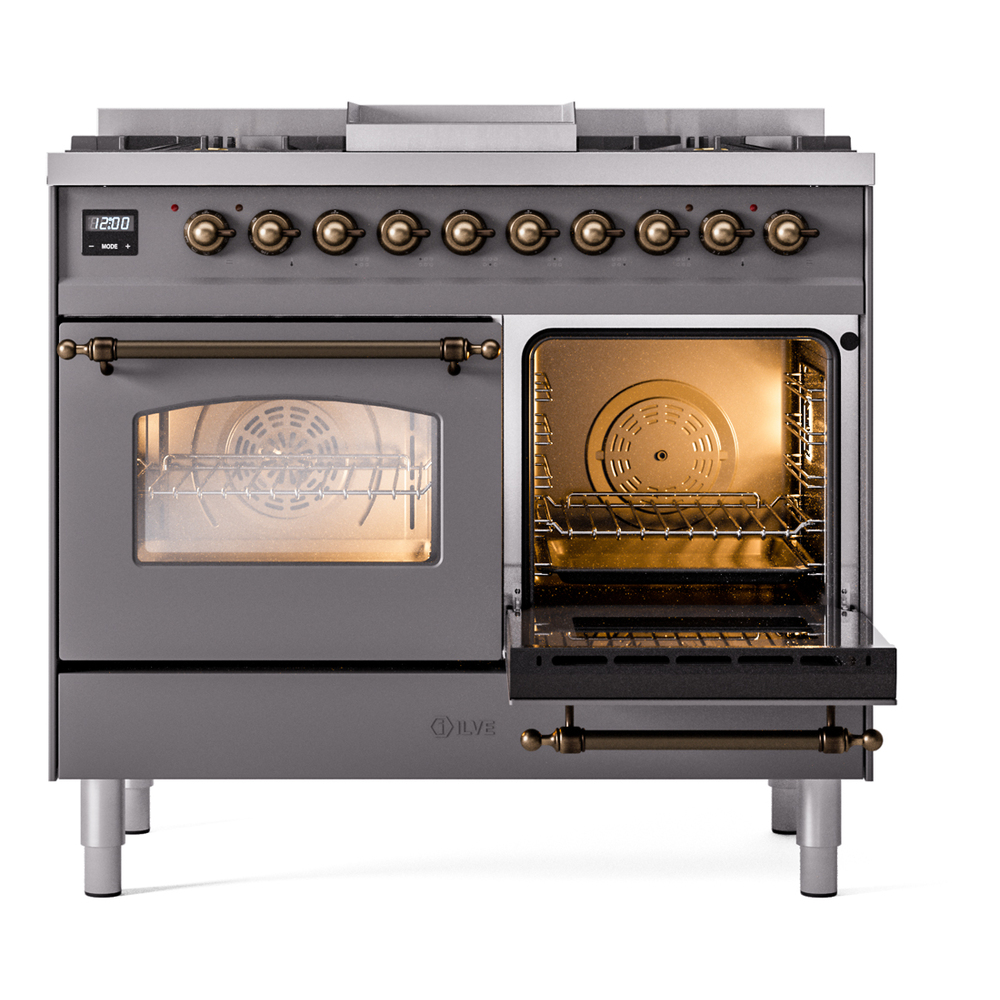 ILVE UPD40FNMPMGBLP Nostalgie II 40" Dual Fuel Range, side oven door opened