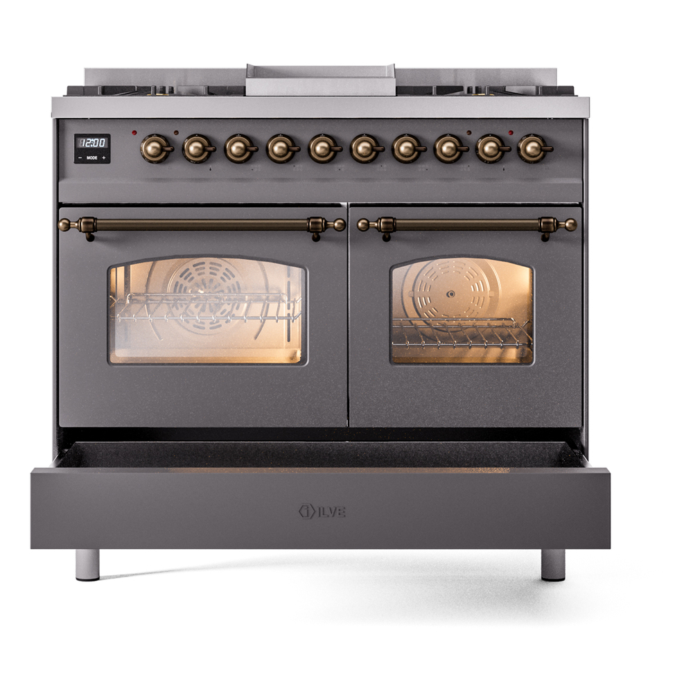 ILVE UPD40FNMPMGBLP Nostalgie II 40" Dual Fuel Range, drawer opened
