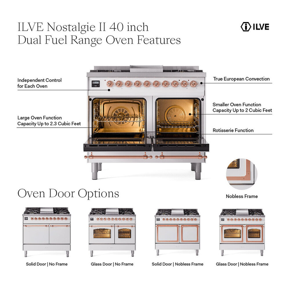 ILVE UPD40FNMPMGCLP Nostalgie II 40 inch Dual Fuel Range with Double Ovens, 6 Burners and Griddle (Liquid Propane, Triple Glass Door, Graphite Matte, Chrome) 3 ILVE UPD40FNMP Nostalgie II 40 inch Dual Fuel Range with Double Ovens, 6 Burners and Griddle