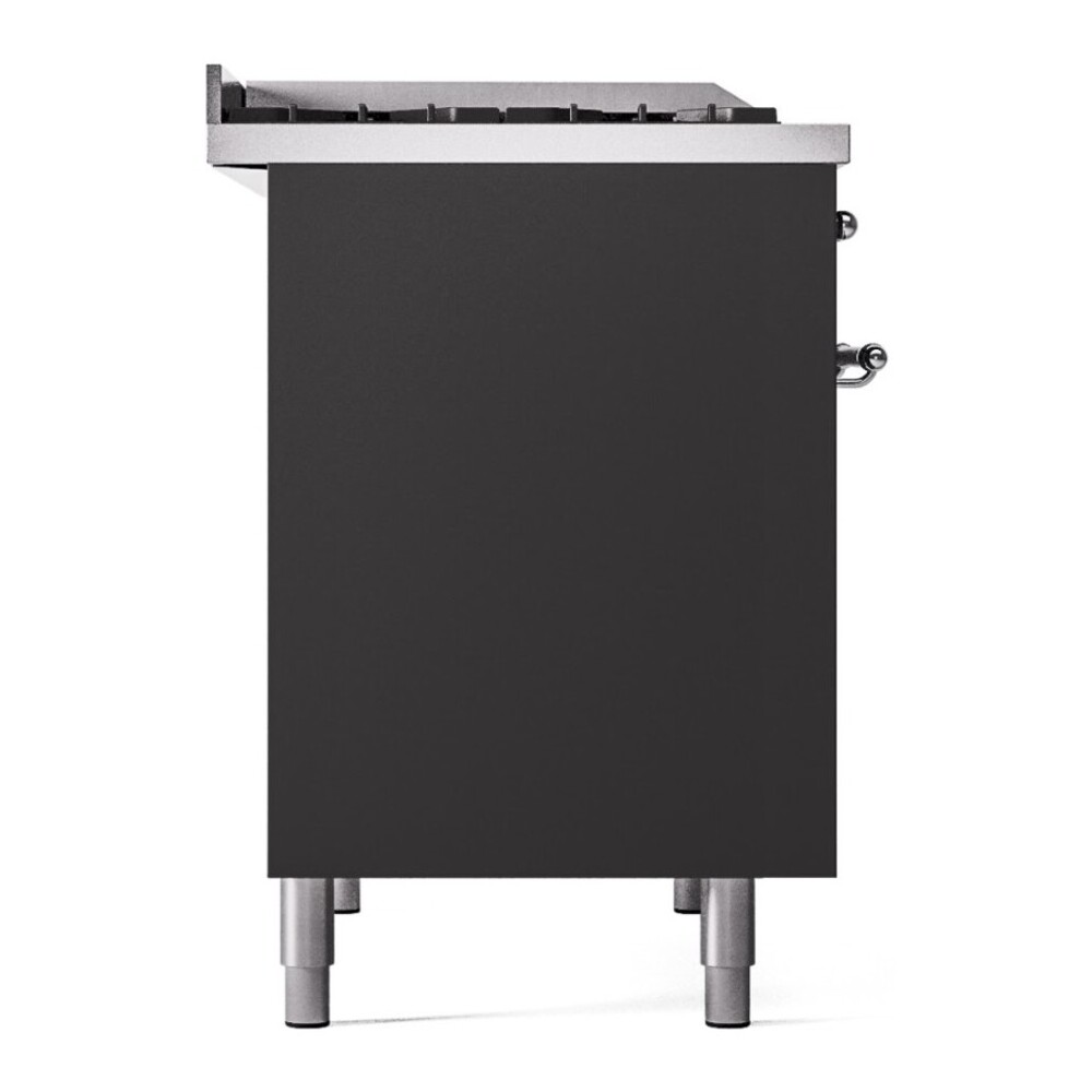 ILVE UPD40FNMPMGCLP Nostalgie II 40 inch Dual Fuel Range with Double Ovens, 6 Burners and Griddle (Liquid Propane, Triple Glass Door, Graphite Matte, Chrome) 12 ILVE UPD40FNMPMGCLP left side