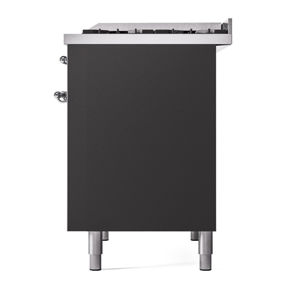 ILVE UPD40FNMPMGCLP Nostalgie II 40 inch Dual Fuel Range with Double Ovens, 6 Burners and Griddle (Liquid Propane, Triple Glass Door, Graphite Matte, Chrome) 13 ILVE UPD40FNMPMGCLP right side