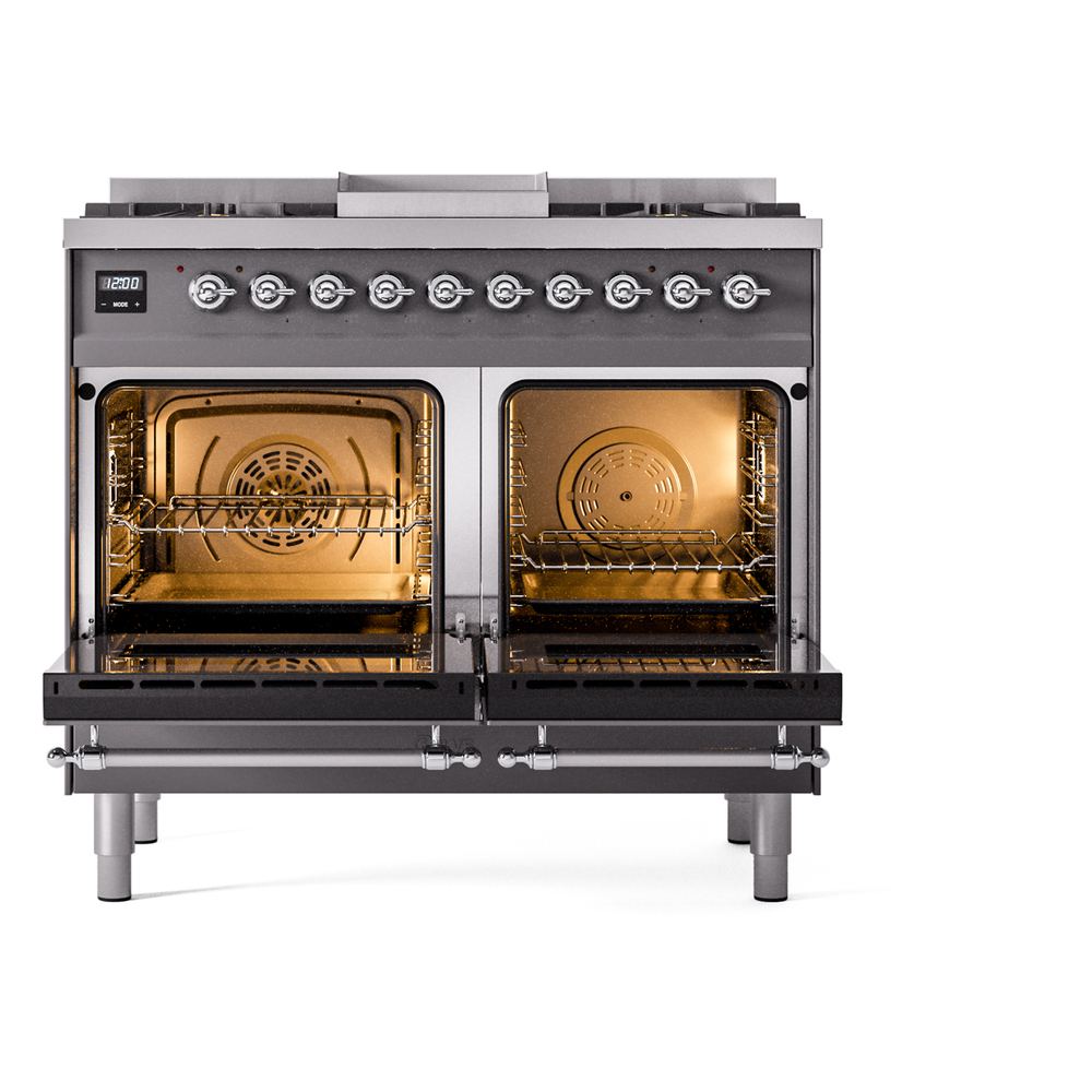 ILVE UPD40FNMPMGCLP Nostalgie II 40" Dual Fuel Range, oven doors opened