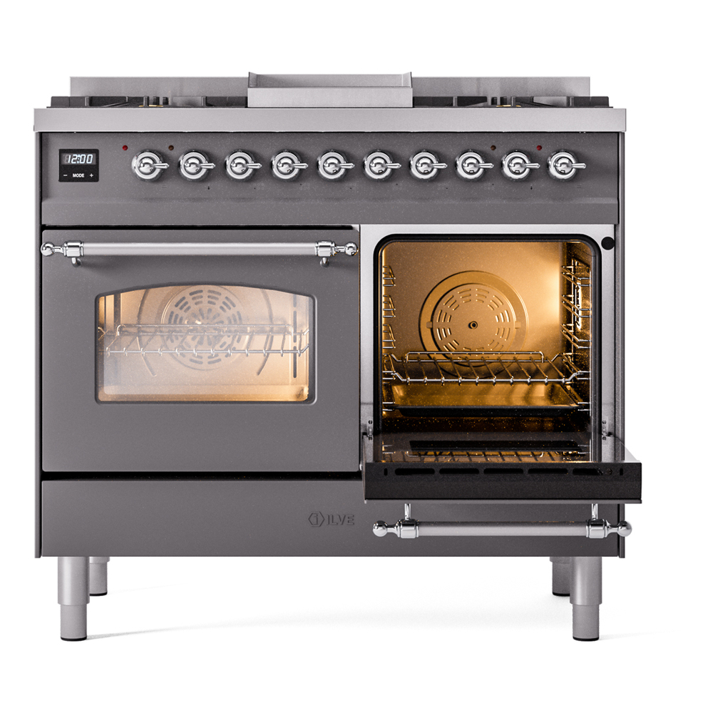 ILVE UPD40FNMPMGCLP Nostalgie II 40" Dual Fuel Range, side oven door opened