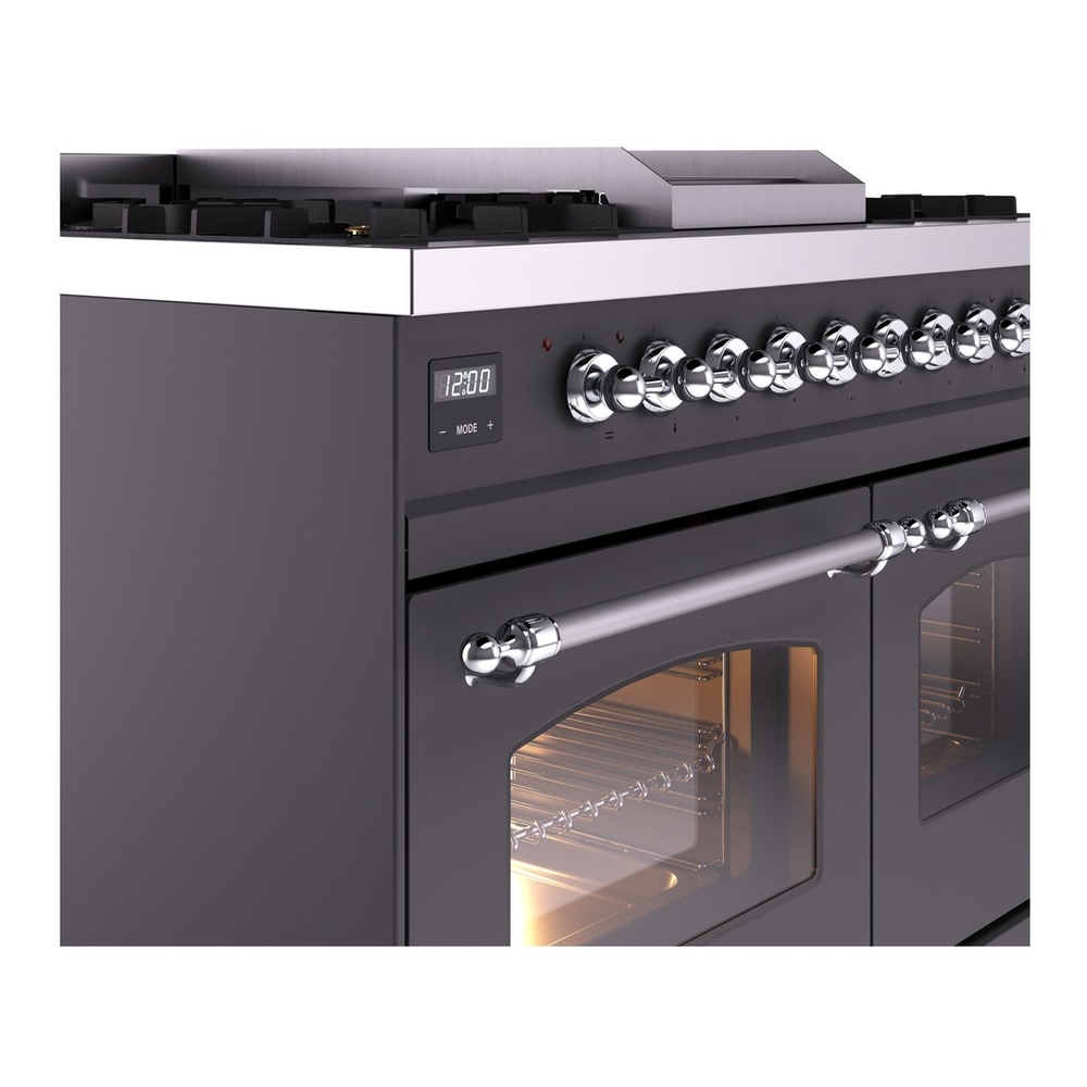 ILVE UPD40FNMPMGCLP Nostalgie II 40 inch Dual Fuel Range with Double Ovens, 6 Burners and Griddle (Liquid Propane, Triple Glass Door, Graphite Matte, Chrome) 10 ILVE UPD40FNMPMGCLP Nostalgie II 40" Dual Fuel Range, details
